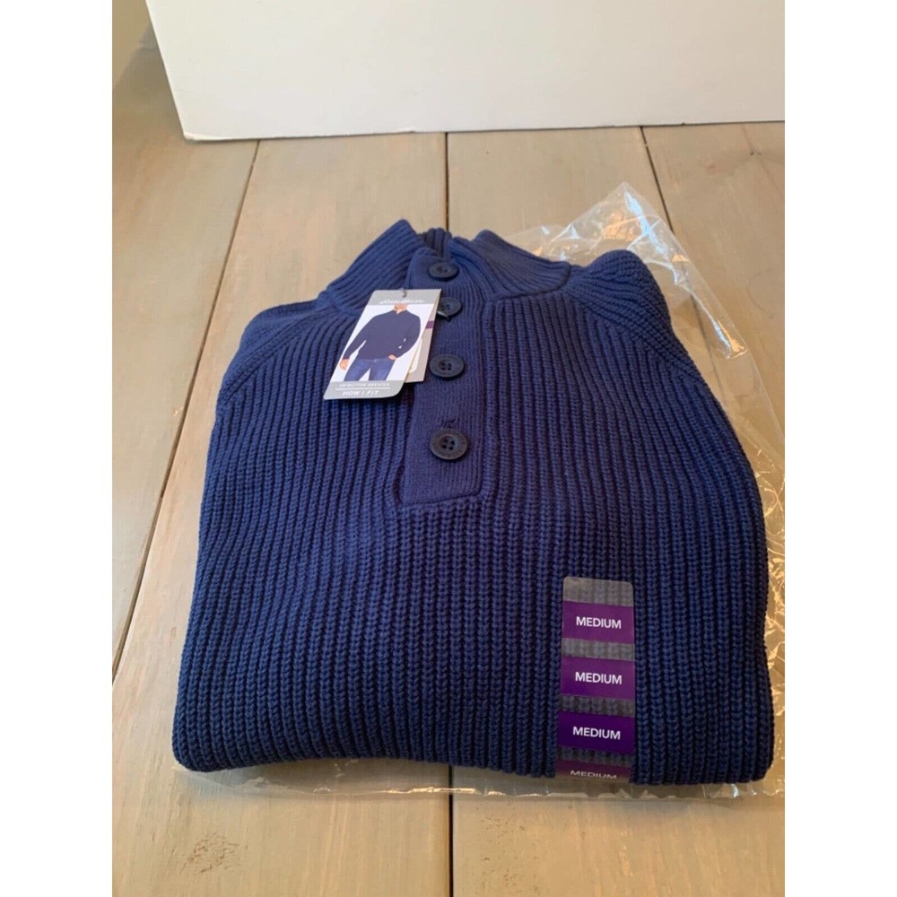 NWT Eddie Bauer Men’s Quarter Button Sweater in Medieval Blue Medium